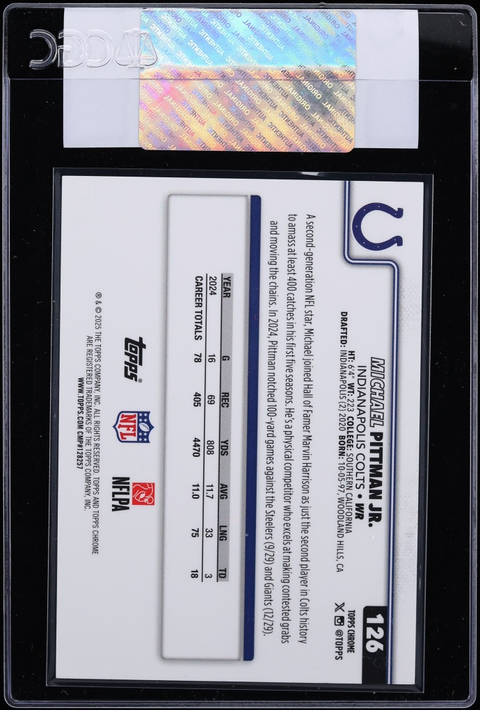 2025 Topps Chrome Red Geometric Refractor Michael Pittman Jr. 5/5 #126 CGC AUTH - Photo 2
