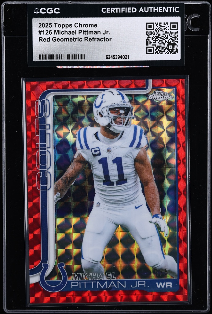 2025 Topps Chrome Red Geometric Refractor Michael Pittman Jr. 5/5 #126 CGC AUTH