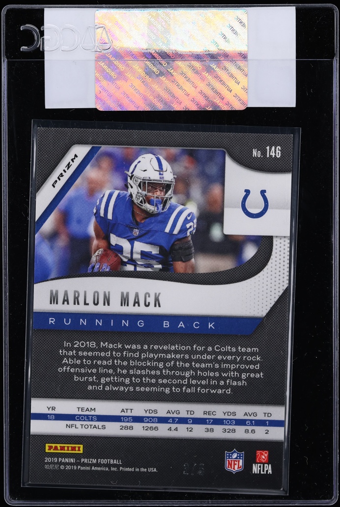 2019 Panini Prizm Gold Vinyl Marlon Mack /5 #146 CGC AUTH - Photo 2