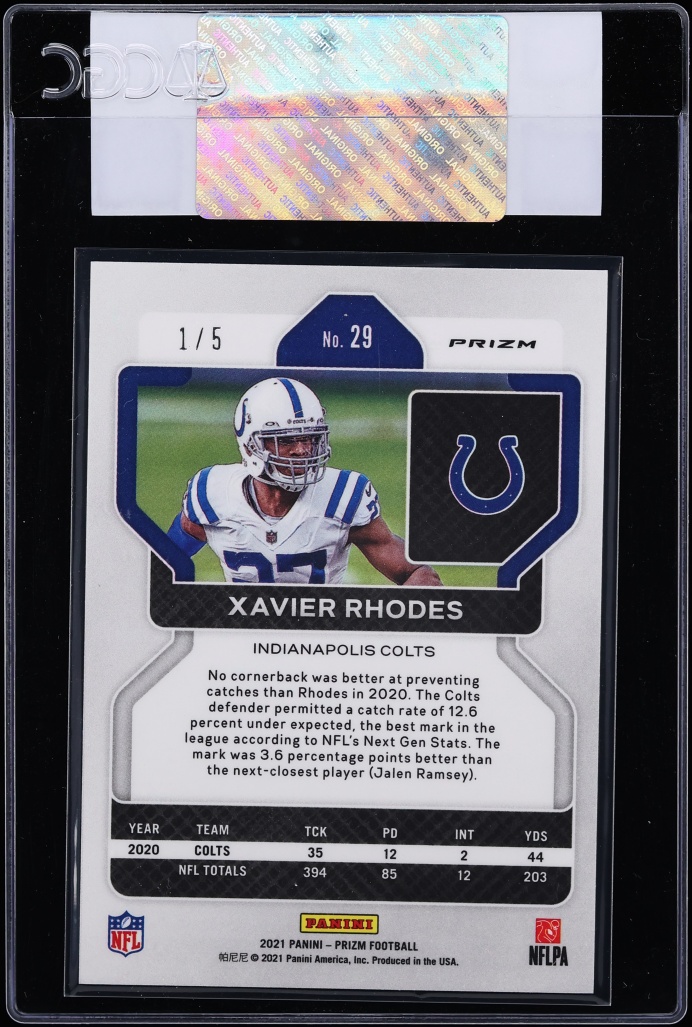 2021 Panini Prizm Gold Vinyl Xavier Rhodes 1/5 #29 CGC AUTH - Photo 2