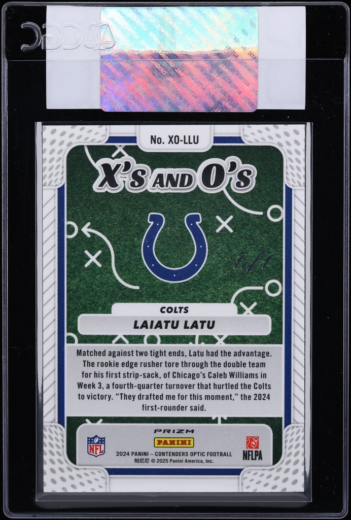 2024 Panini Contenders Optic X's And O's Gold Vinyl Laiatu Latu ROOKIE 1/1 #XO-LLU CGC AUTH - Photo 2