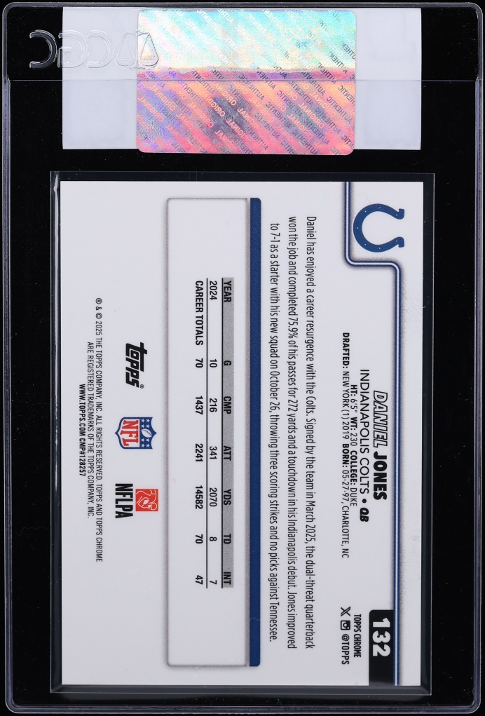2025 Topps Chrome Red Geometric Refractor Daniel Jones 1/5 #132 CGC AUTH - Photo 2