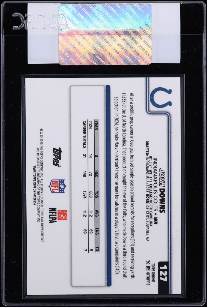 2025 Topps Chrome Red Geometric Refractor Josh Downs 5/5 #127 CGC AUTH - Photo 2