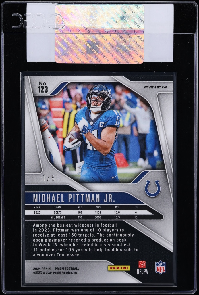2024 Panini Prizm Gold Vinyl Michael Pittman Jr. 1/5 #123 CGC AUTH - Photo 2