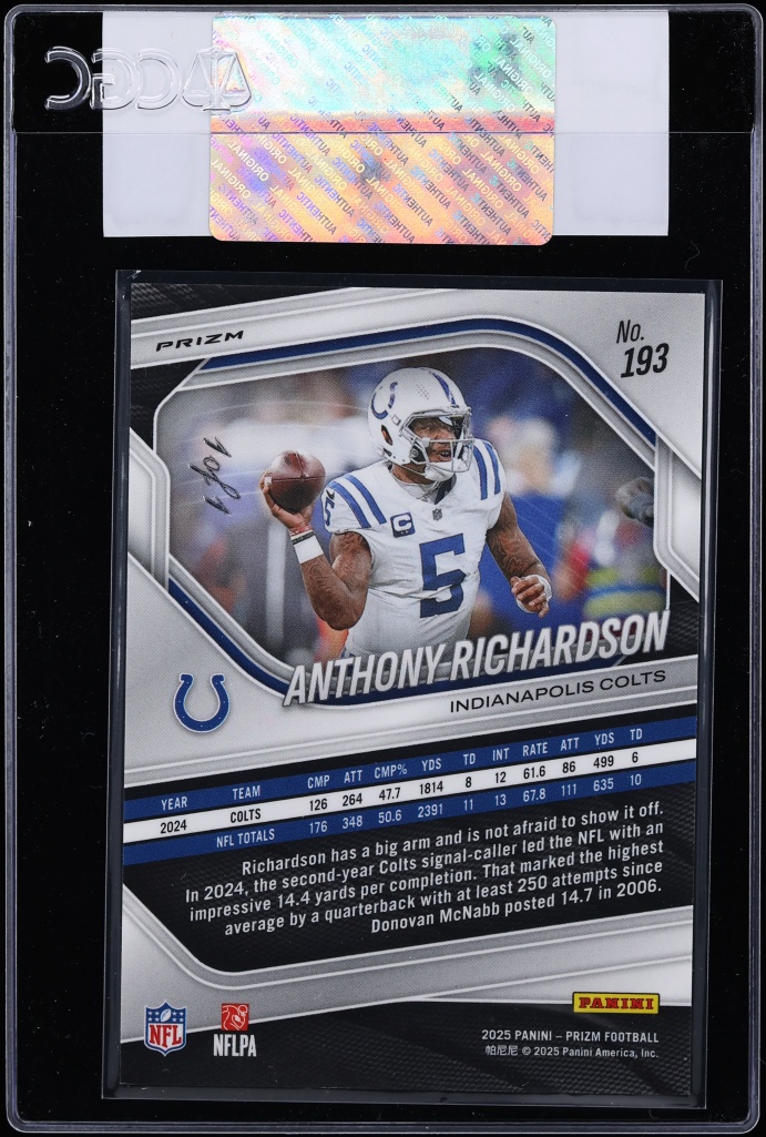 2025 Panini Prizm Black Shimmer Anthony Richardson 1/1 #193 CGC AUTH - Photo 2