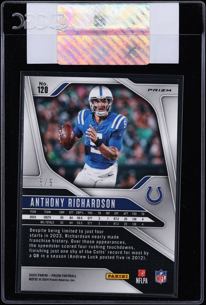 2024 Panini Prizm Gold Vinyl Anthony Richardson 5/5 #120 CGC AUTH - Photo 2