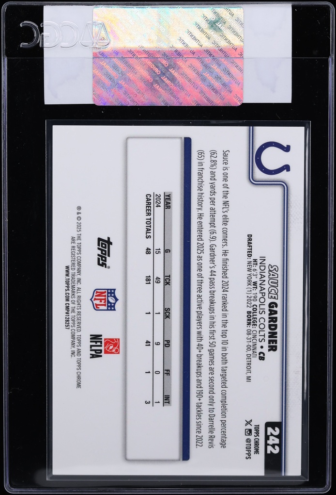 2025 Topps Chrome Red Geometric Refractor Sauce Gardner /5 #242 CGC AUTH - Photo 2