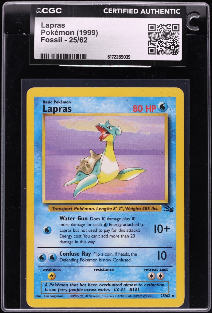 1999 Pokemon Fossil Lapras #25 CGC AUTH