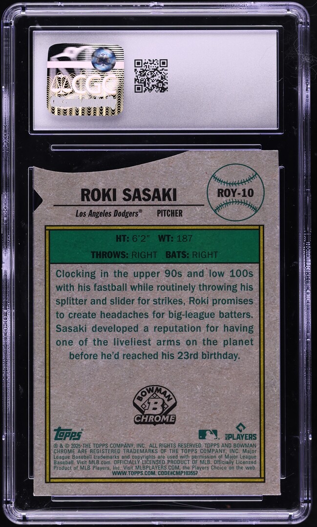 2025 Bowman Chrome Mega Box ROY Favorites Roki Sasaki ROOKIE #ROY-10 CGC 10 GEM MINT