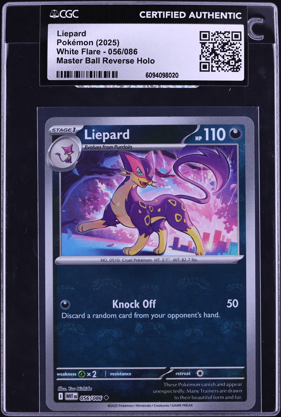 2025 Pokemon Scarlet & Violet White Flare Master Ball Reverse Holo Liepard #56 CGC AUTH