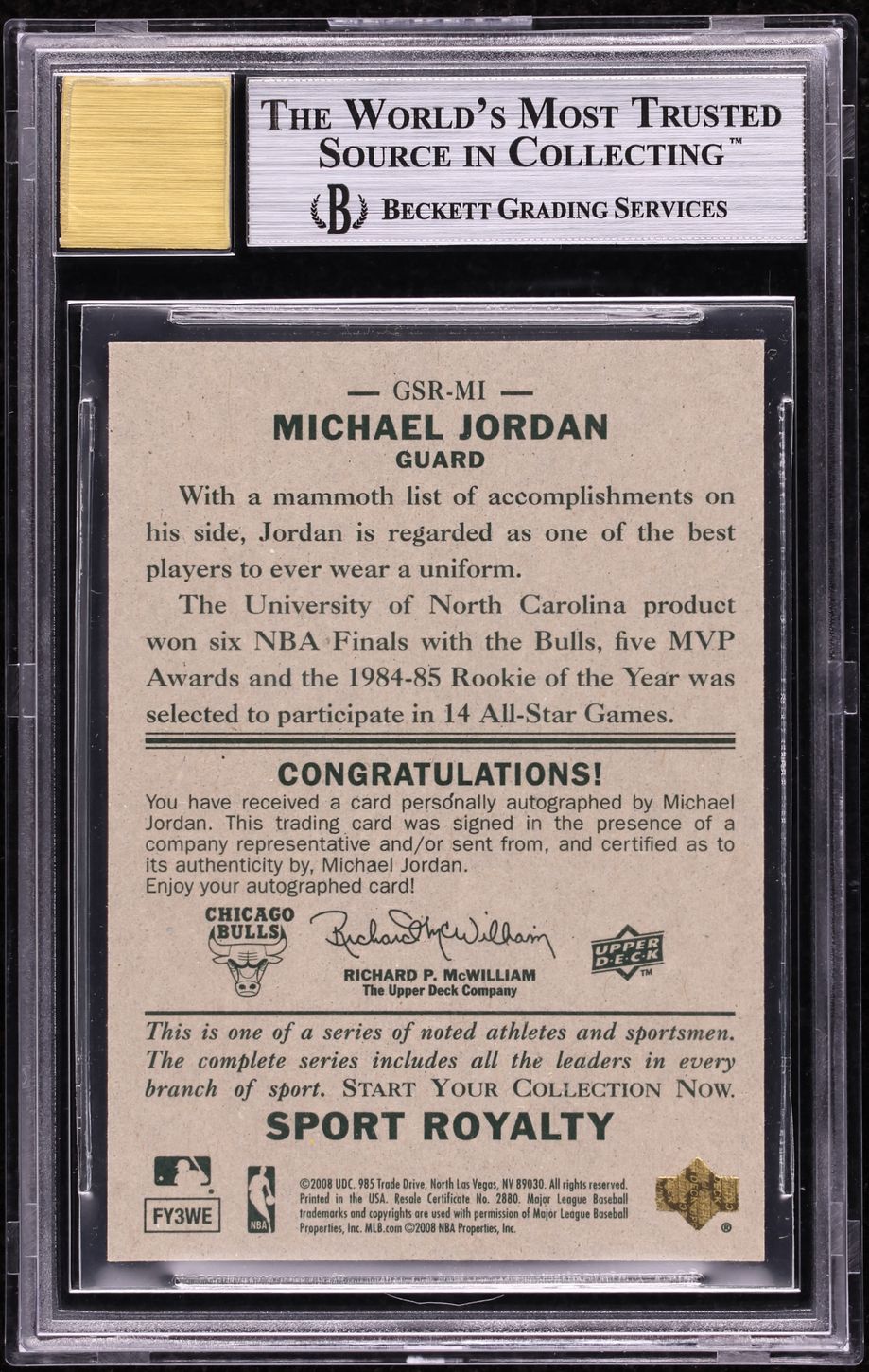 2008 Upper Deck Goudey Sport Royalty Michael Jordan AUTO #GSR-MI BGS 9 MINT