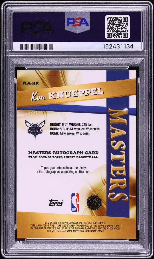 2025 Finest Masters Gold Geometric Kon Knueppel ROOKIE AUTO /50 #MA-KK PSA 10 GEM MINT