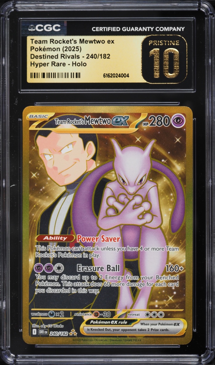 2025 Pokemon Scarlet & Violet Destined Rivals Gold Rare Team Rocket's Mewtwo Ex #240 CGC 10