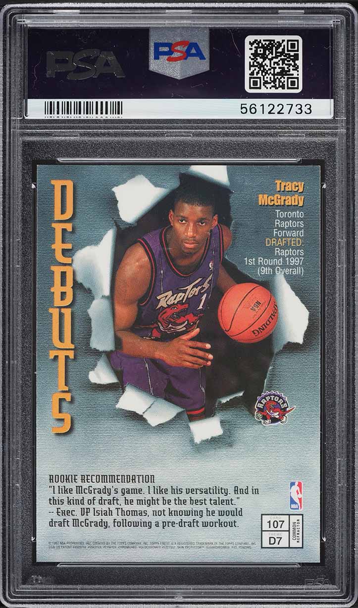 1997 Finest Refractor w/ Coating Tracy McGrady ROOKIE #107 PSA 8 NM-MT