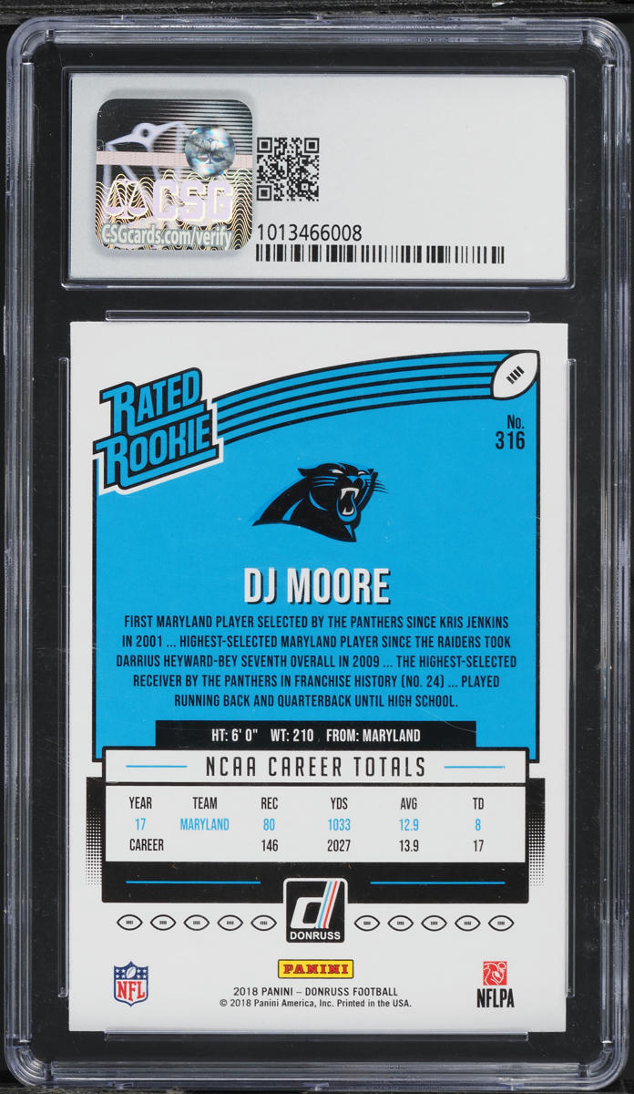 2018 Donruss Football DJ Moore ROOKIE #316 CSG 9.5 GEM MINT