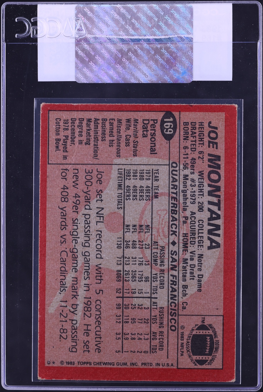 1983 Topps Football Joe Montana #169 CGC AUTH