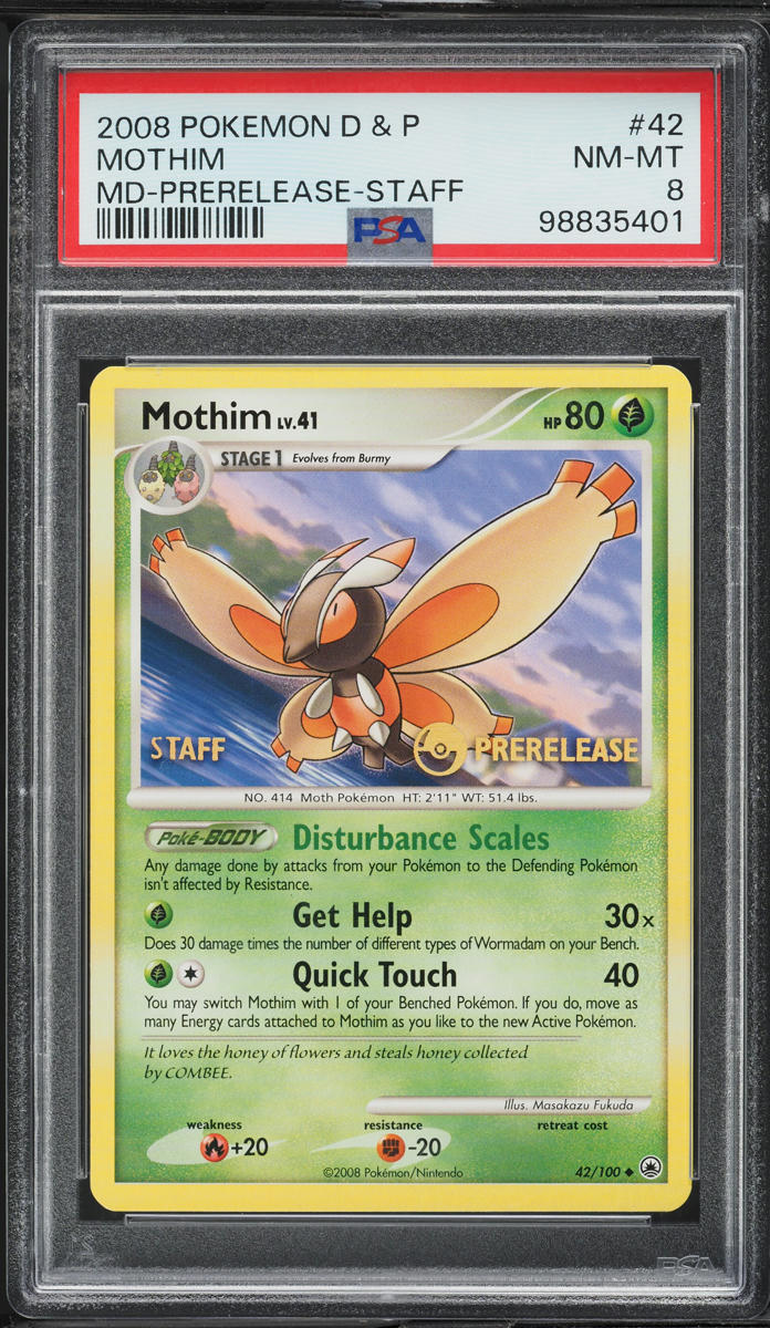 2008 Pokemon DP Majestic Dawn Prerelease Staff Mothim #42 PSA 8 NM-MT