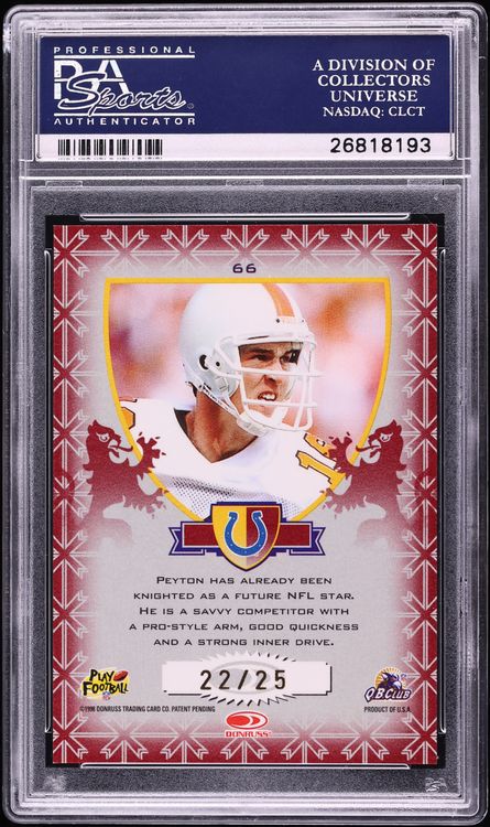 1998 Leaf Rookies & Stars Crusade Red Peyton Manning ROOKIE /25 #66 PSA 10 GEM MINT - Photo 2