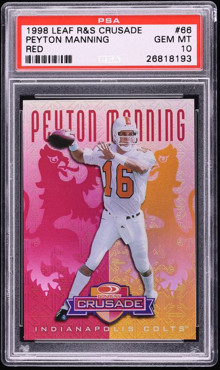 1998 Leaf Rookies & Stars Crusade Red Peyton Manning ROOKIE /25 #66 PSA 10 GEM MINT - Photo 1