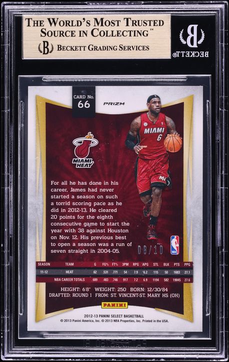 2012 Select Green Prizm LeBron James /10 #66 BGS 10 PRISTINE - Photo 2