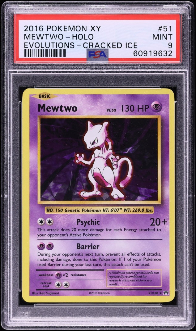 2016 Pokemon XY Evolutions Cracked Ice Holo Mewtwo #51 PSA 9 MINT
