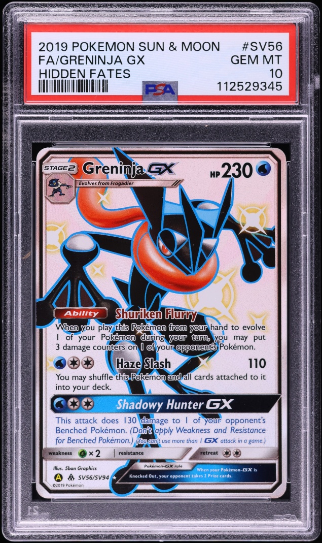 2019 Pokemon Sun & Moon Hidden Fates Full Art Greninja GX #SV56 PSA 10 GEM MINT