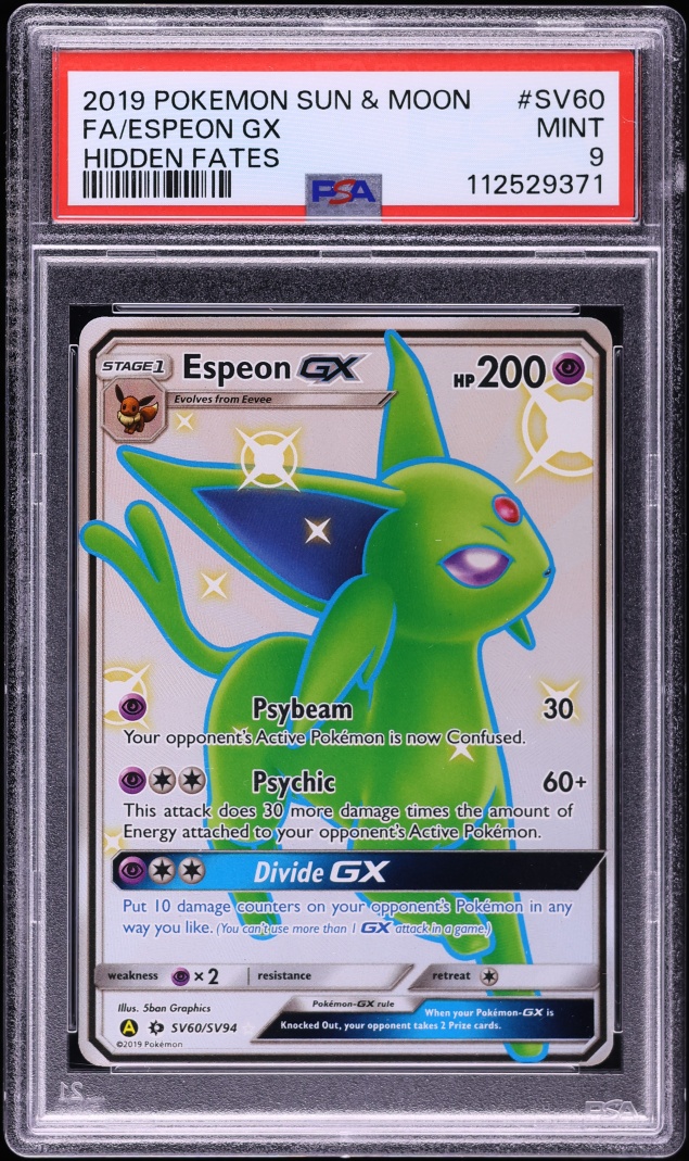 2019 Pokemon Sun & Moon Hidden Fates Full Art Espeon GX #SV60 PSA 9 MINT