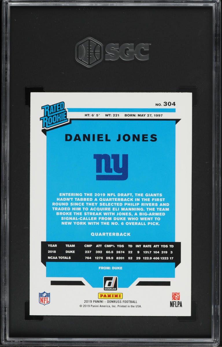2019 Donruss Football Daniel Jones ROOKIE #304 SGC 10 GEM MINT