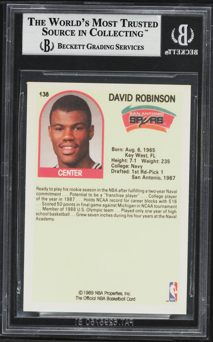 1989 Hoops David Robinson SP ROOKIE #138 BGS 9 MINT