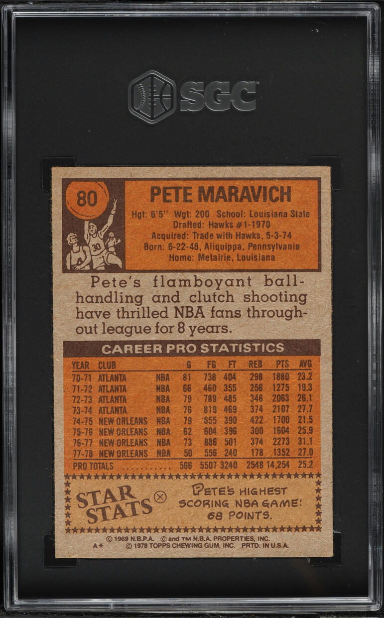 1978 Topps Basketball Pete Maravich #80 SGC 6 EXMT