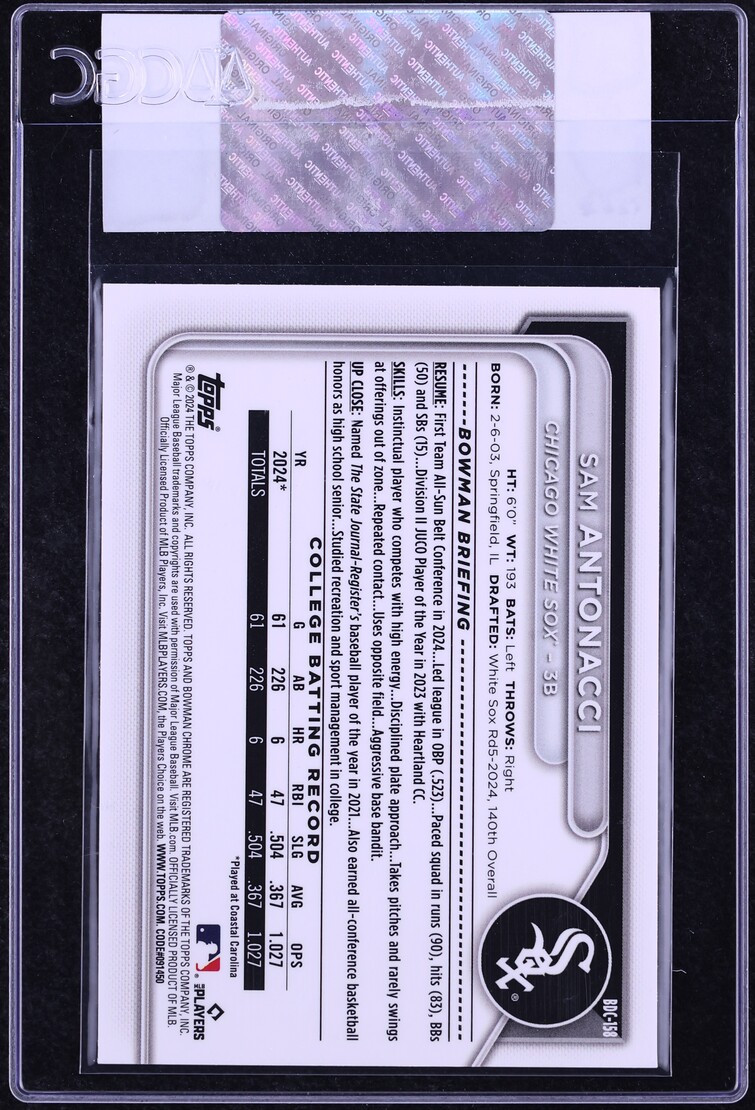 2024 Bowman Chrome Draft Sam Antonacci PROSPECT #BDC-158 CGC AUTH
