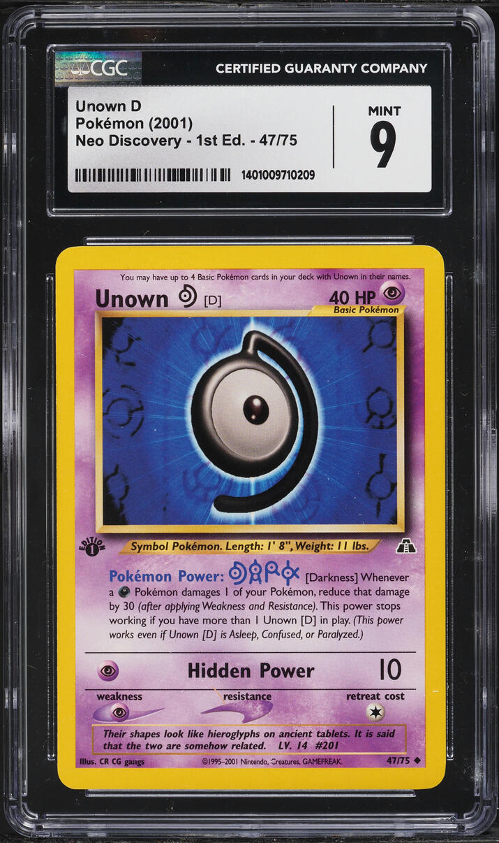 2001 Pokemon Neo Discovery 1st Edition Unown D #47 CGC 9 MINT