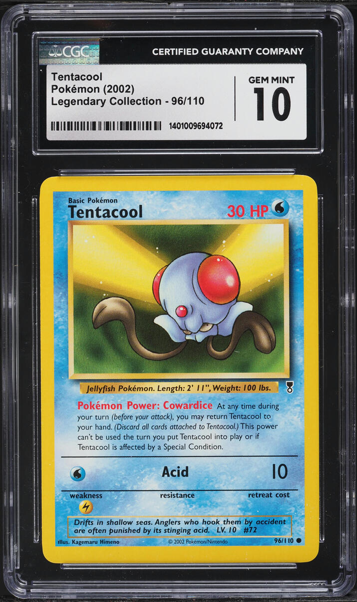 2002 Pokemon Legendary Collection Tentacool #96 CGC 10 GEM MINT