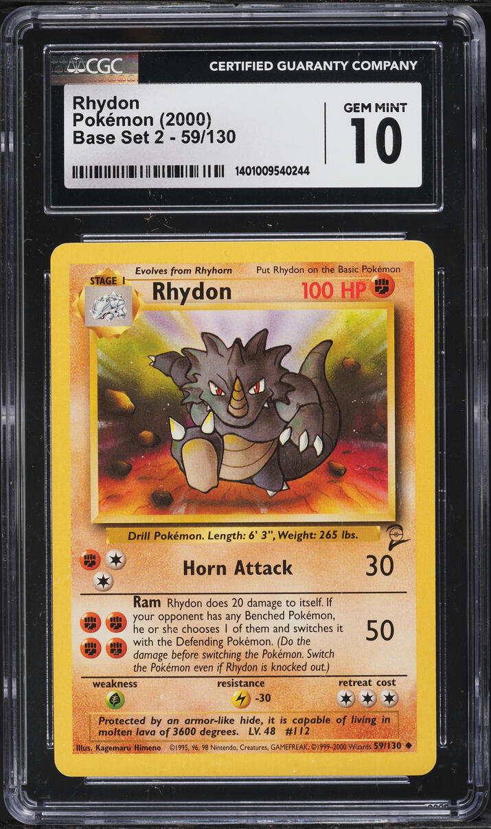 2000 Pokemon Base Set 2 Rhydon #59 CGC 10 GEM MINT