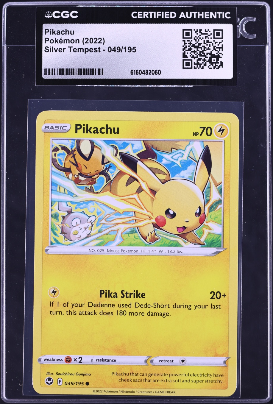 2022 Pokemon Sword & Shield Silver Tempest Pikachu #49 CGC AUTH