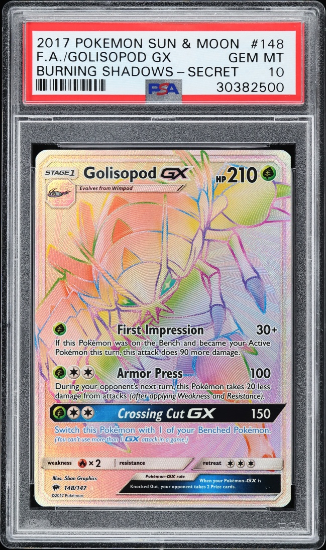 2017 Pokemon Sun & Moon Burning Shadows Hyper Rare Golisopod GX #148 PSA 10 GEM MINT