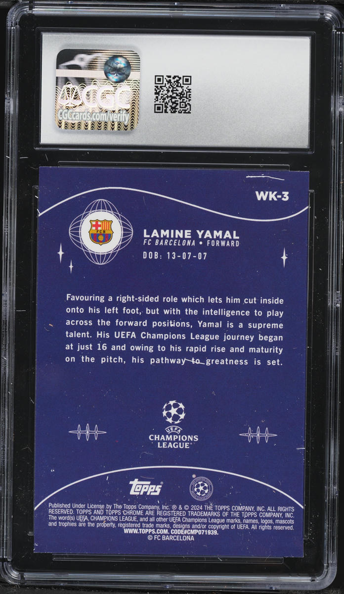 2023 Topps Chrome UEFA Club Competitions Wonderkids Lamine Yamal ROOKIE #WK-3 CGC 9.5 MINT+