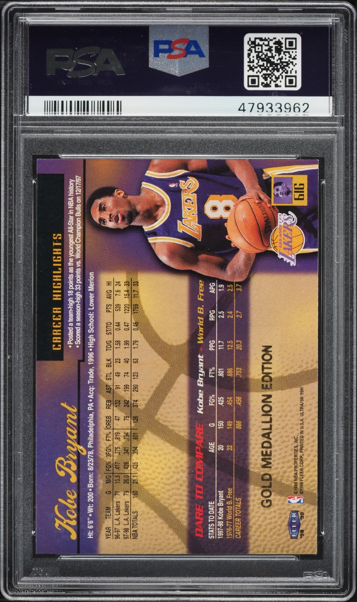 1998 Ultra Gold Medallion Kobe Bryant #61G PSA 8 NM-MT