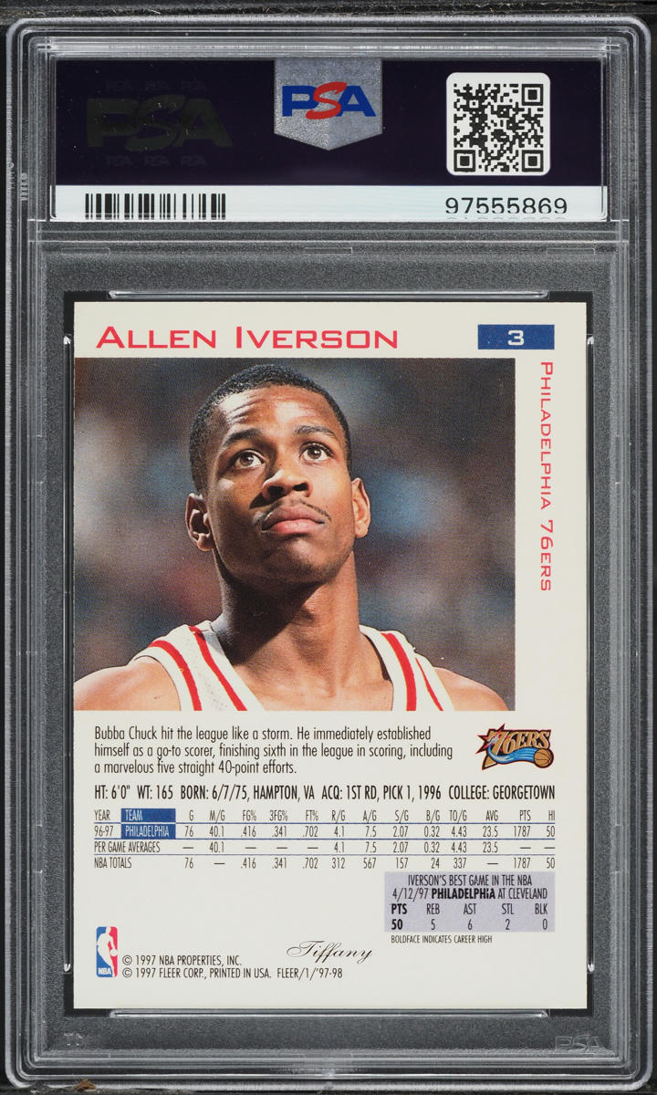1997 Fleer Tiffany Allen Iverson #3 PSA 10 GEM MINT
