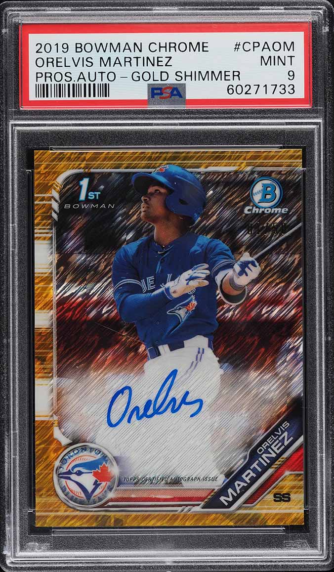 2019 Bowman Chrome Gold Shimmer Refractor Orelvis Martinez PROSPECT AUTO /50 #CPA-OM PSA 9