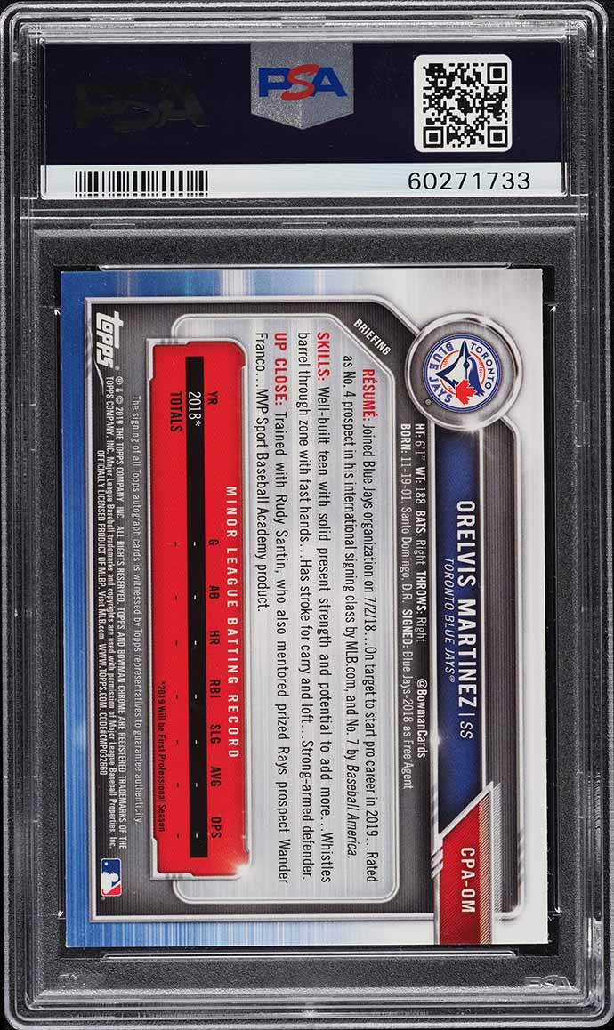 2019 Bowman Chrome Gold Shimmer Refractor Orelvis Martinez PROSPECT AUTO /50 #CPA-OM PSA 9