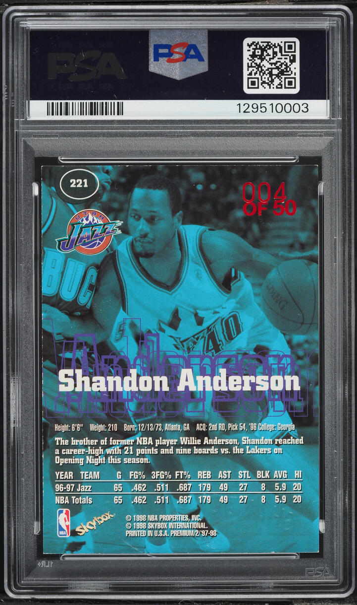 1997 Skybox Premium Star Rubies Shandon Anderson /50 #221 PSA 6 EXMT
