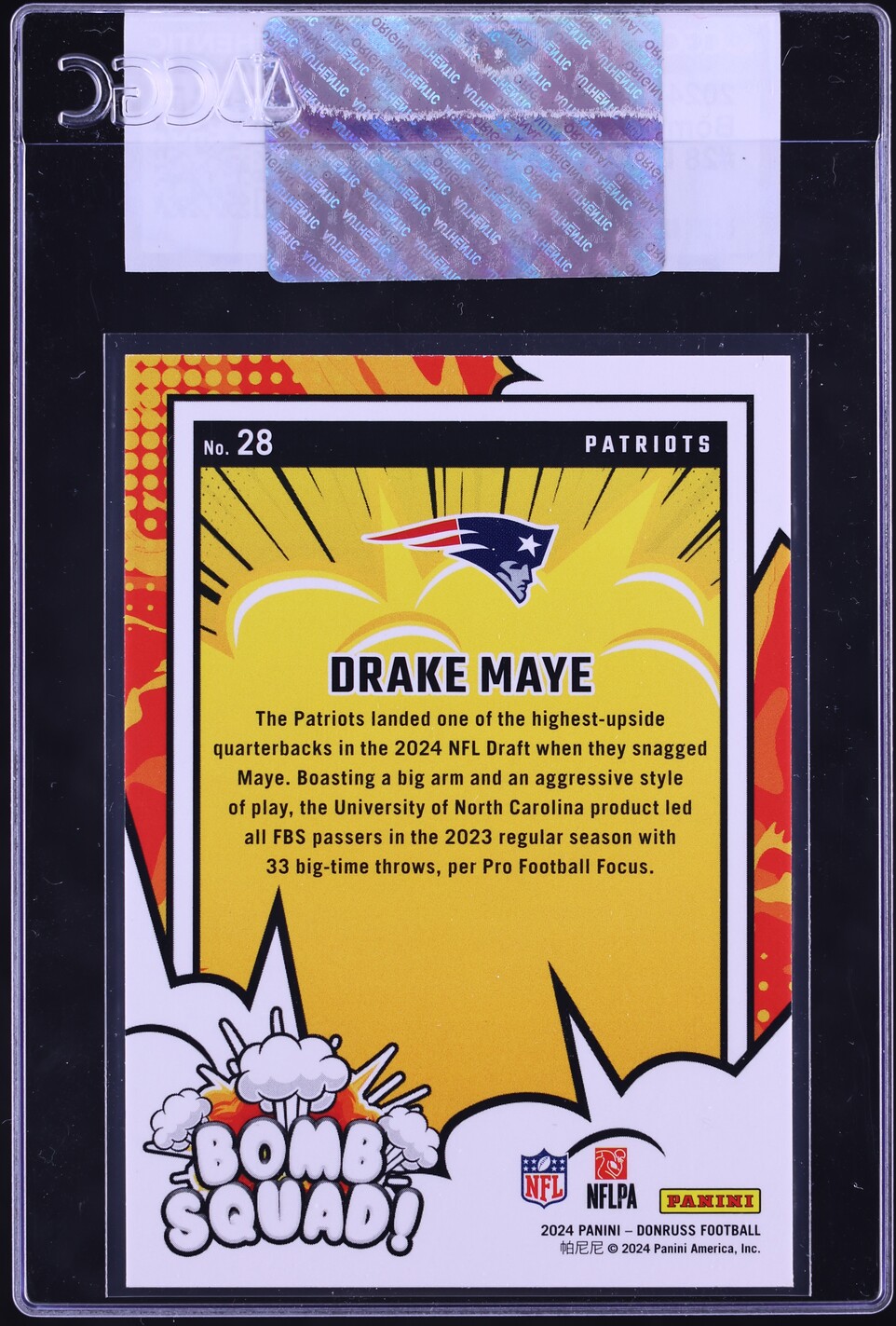2024 Donruss Bomb Squad! Drake Maye ROOKIE #28 CGC AUTH