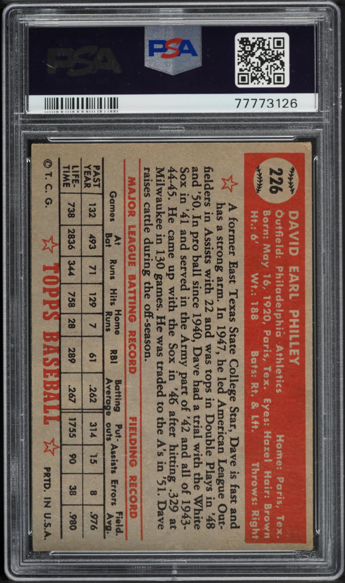 1952 Topps Dave Philley #226 PSA 4 VGEX