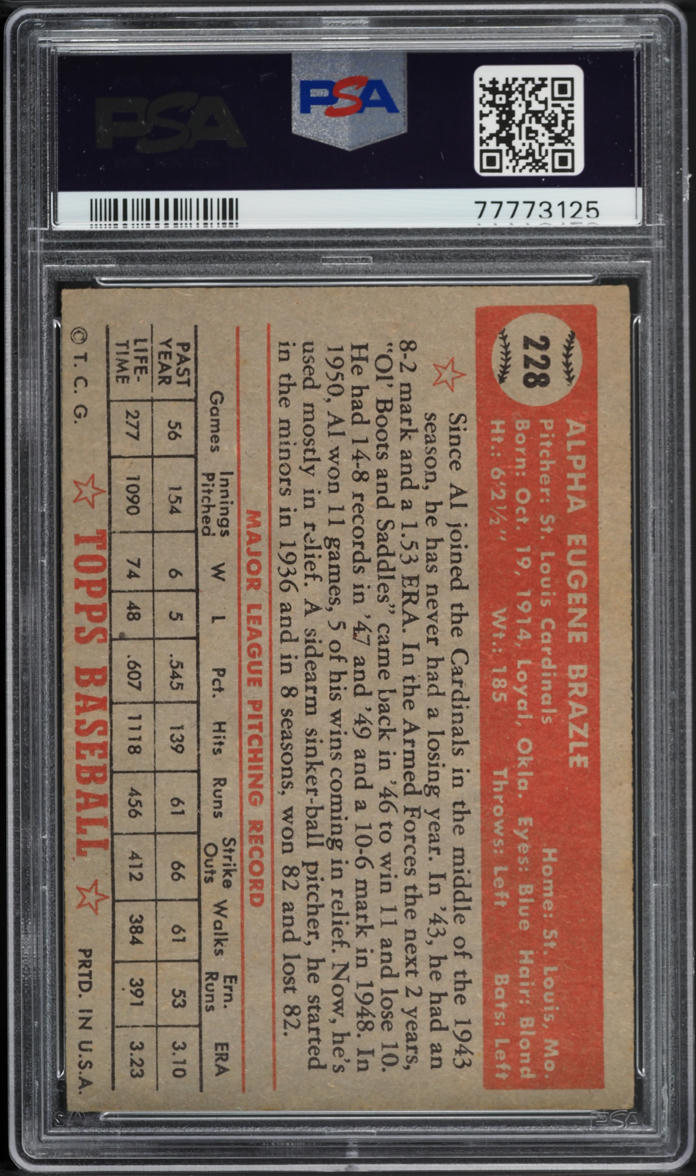 1952 Topps Al Brazle #228 PSA 4 VGEX