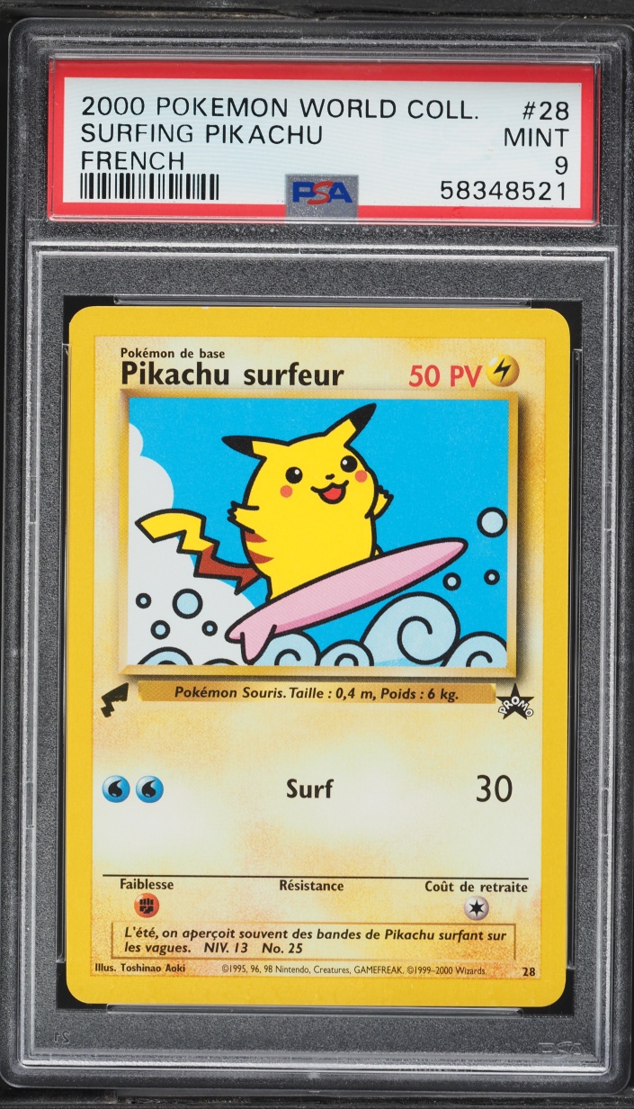 2000 Pokemon French World Collection Surfing Pikachu #28 PSA 9 MINT