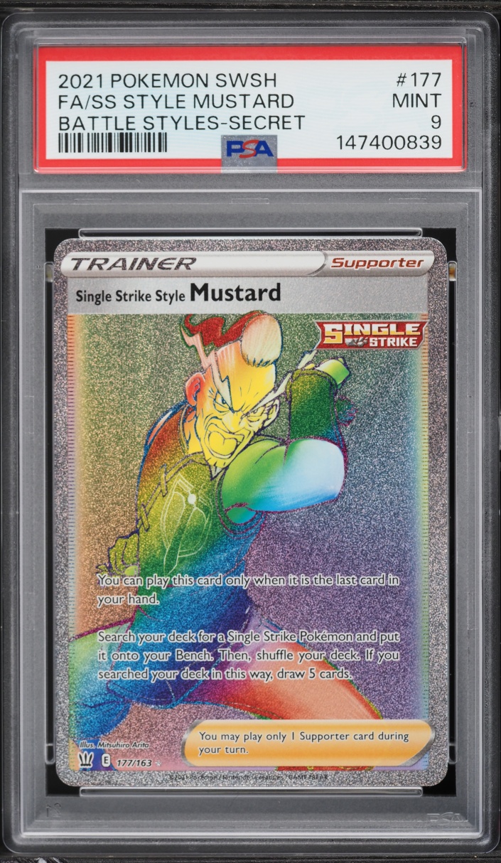 2021 Pokemon Sword & Shield Battle Styles Rainbow Rare Single Strike Style Mustard #177 PSA 9