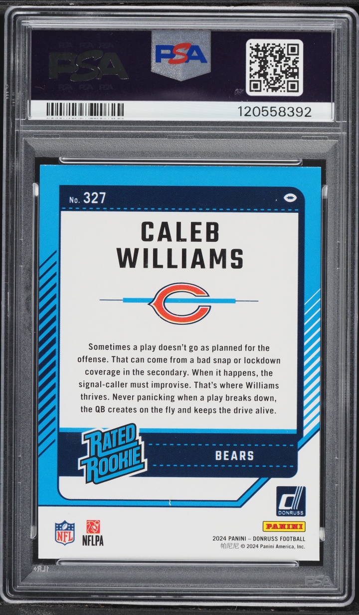2024 Donruss Press Proof Yellow Caleb Williams ROOKIE #327 PSA 10 GEM MINT