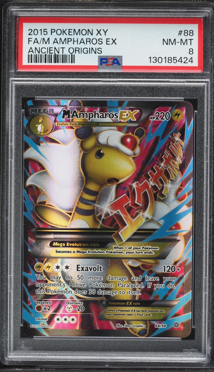 2015 Pokemon XY Ancient Origins Full Art M Ampharos EX #88 PSA 8 NM-MT
