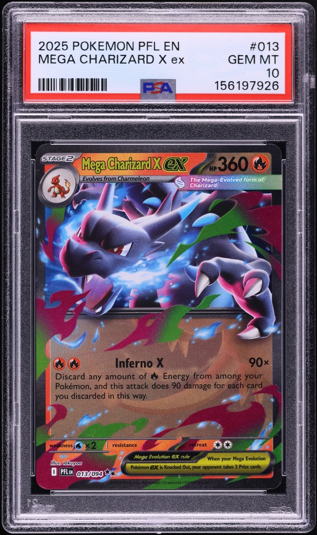 2025 Pokemon Mega Evolution Phantasmal Flames Mega Charizard X Ex #13 PSA 10 GEM MINT